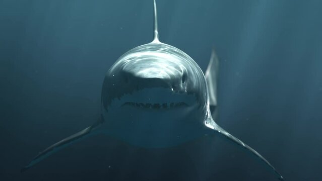 Great White Shark (Megalodon) Attack. Realistic 3d animation, 4K Ultra HD 3840x2160