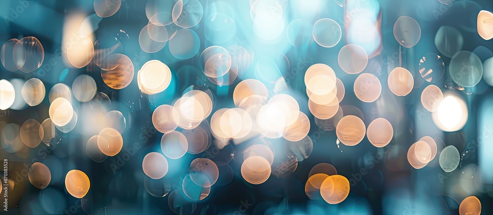Poster Blurry background with repetitive white bokeh lights on display with ample copy space image available.