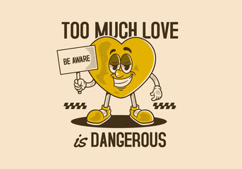 Vintage mascot character of a heart holding a blank board