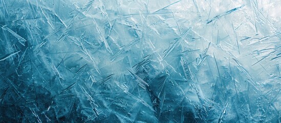 Obraz premium Detailed close-up copy space image of scratched blue ice surface for texture or background.
