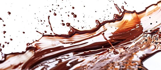 Close-up view of chocolate flowing on a white backdrop with an area for copy space image.