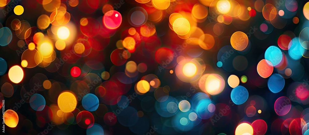 Fototapete Blurred colorful bokeh against black background, displaying multiple round lights, with room for text or elements in the image. image with copy space