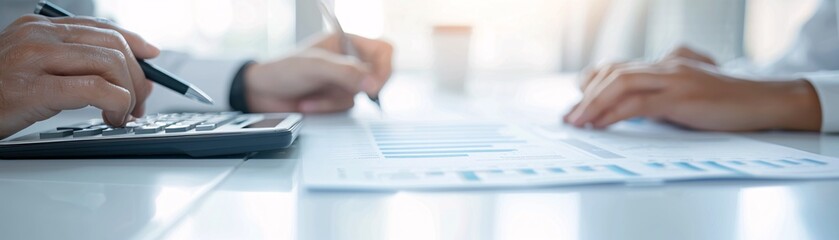 Fototapeta premium Financial planner helping a client with tax preparation, documentary photography style