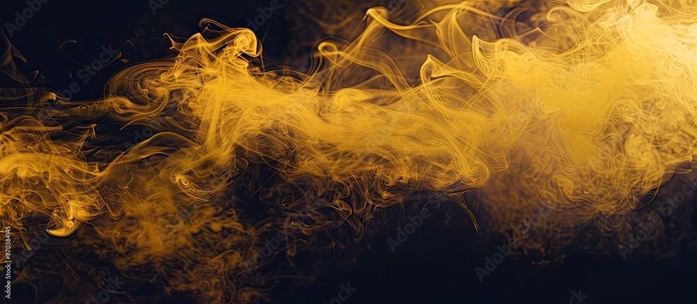 Poster Abstract concept featuring stunning yellow smoke against a dark backdrop with an empty space for image insertion. image with copy space