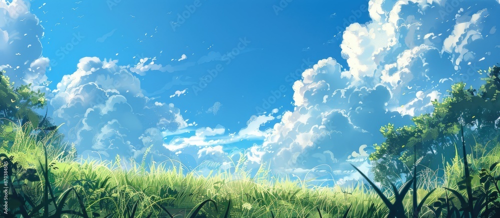 Aufkleber a summer scene with a clear blue sky adorned by fluffy white clouds, offering ample copy space image