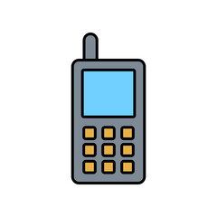 Vector icon of an old-fashioned telephone with colored symbols.