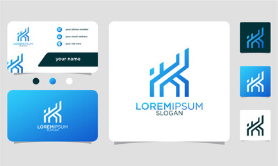 initial letter K abstract monogram with gradient colors, business card template