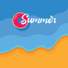 Background with summer beach, sea and rubber ring