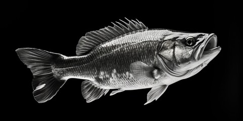Obraz premium A fish is shown in black and white. The fish is large and has a mouth that is open