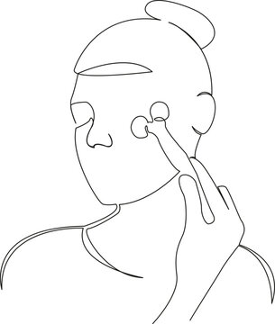 woman applying skincare, line art clip art preview