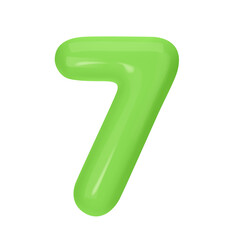 Numeral 7 - Green Plastic Balloon Number seven Isolated on White Background. 3D Style Vector Illustration