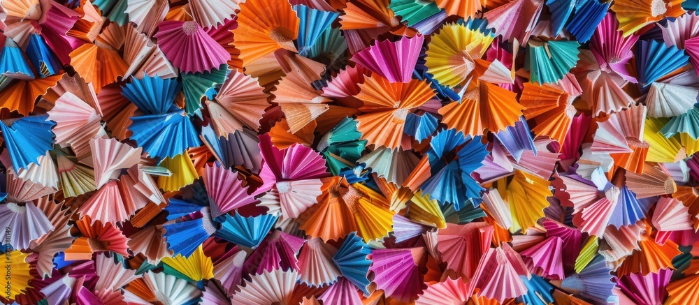 Aufkleber A colorful assortment of pencil shavings arranged neatly with ample copy space for text or images.