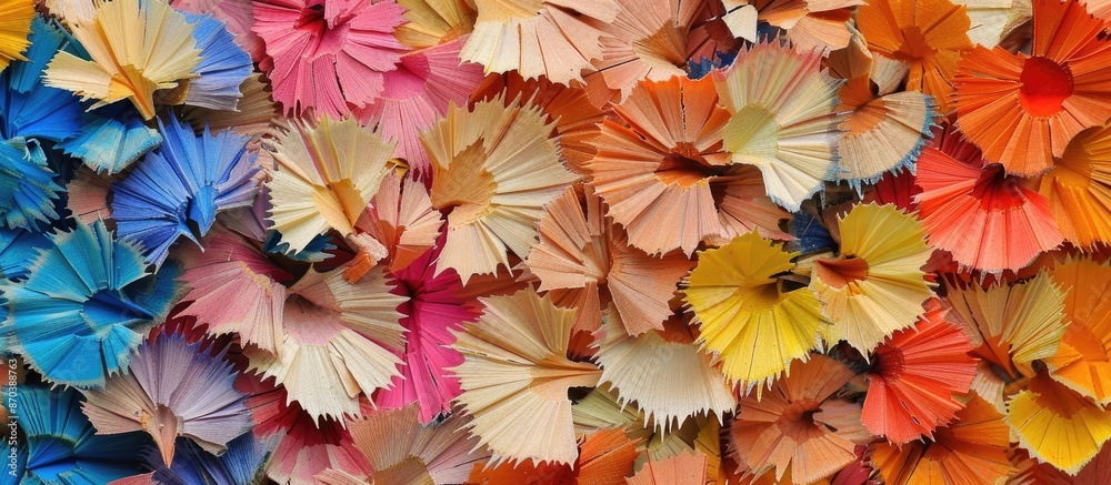 Poster A colorful assortment of pencil shavings arranged neatly with ample copy space for text or images.