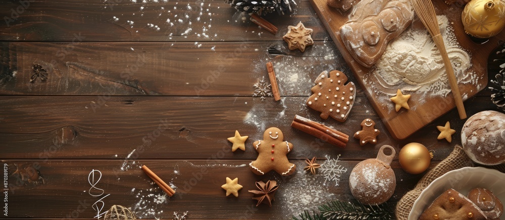 Aufkleber a festive baking scene for christmas with room for a message, featuring dough for making gingerbread