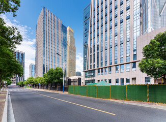 Empty urban road and buildings in the city