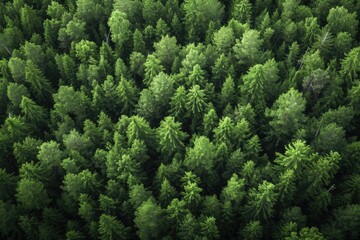 Fototapeta premium A lush green forest with many trees. Concept of tranquility and serenity, as the viewer is surrounded by the peacefulness of nature