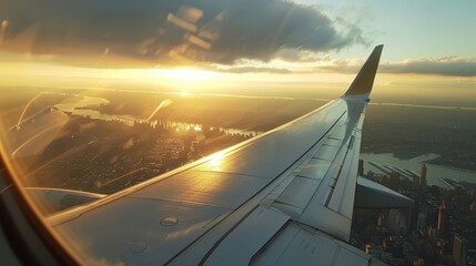 Obraz premium Sunset View From Airplane Window