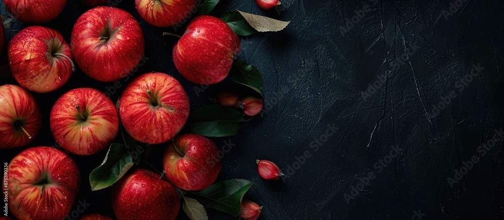 Poster Dark background highlighting organic apples with copy space image.