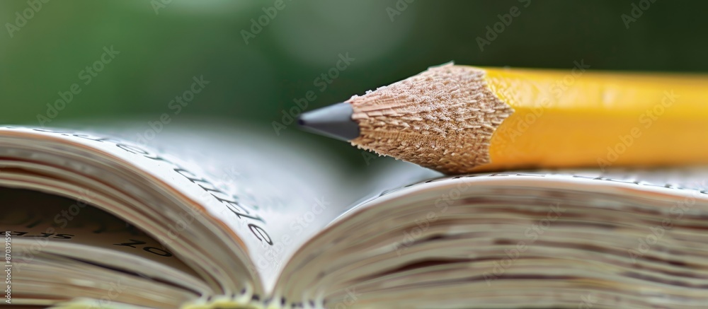 Aufkleber a pencil beside a book with copy space image for your message.