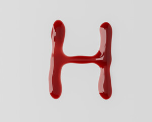 Letters made of red blood like liquid. 3d illustration of red alphabet isolated on white background