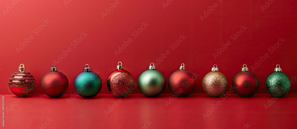 Aufkleber festive christmas ornaments arranged on a red backdrop with copy space image.