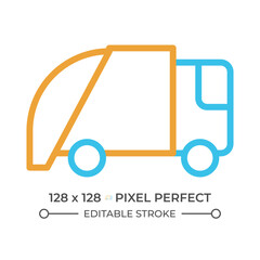 Waste disposal two color line icon. Garbage management. Transportation of trash to landfill. Public utility bicolor outline symbol. Duotone linear pictogram. Isolated illustration. Editable stroke