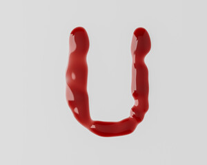 Letters made of red blood like liquid. 3d illustration of red alphabet isolated on white background
