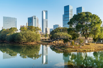 Fototapeta premium Lakeside modern office building in China