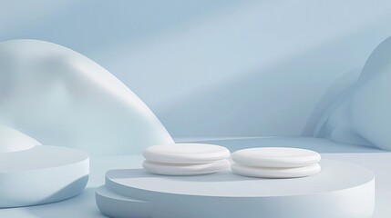 a white podium with round objects