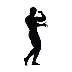 Muscular bodybuilder vector silhouette illustration isolated on white background. Sport man strong arms.