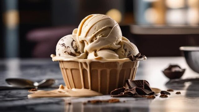 Mocha ice cream, chocolate ice cream, chocolate and mocha ice cream, ice cream in summer, eating ice cream, loop, animation, video, footage