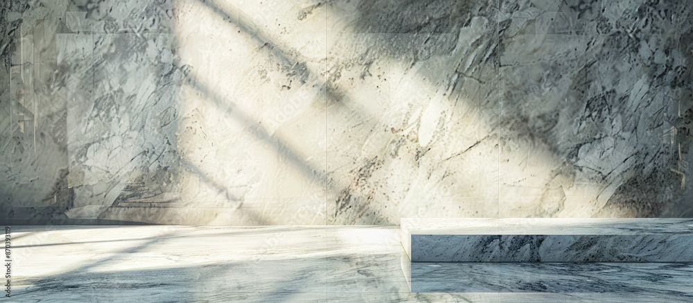 Aufkleber empty area available for embellishments on a marble desk and wall with shadows, ideal for a copy spa