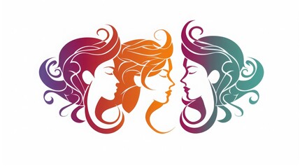 Colorful silhouettes of a diverse and multicultural community. Illustration of a multi-ethnic group of people, portraits in simple colors, woman's day
