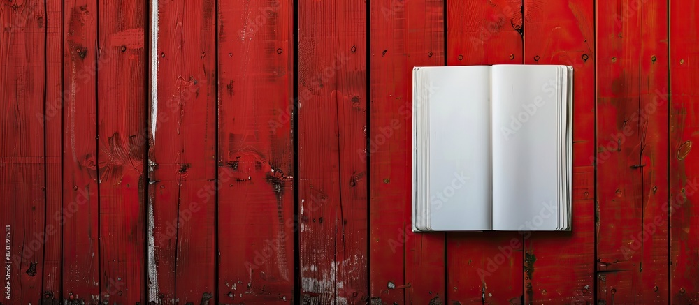 Aufkleber white book on red wooden backdrop with copy space image.