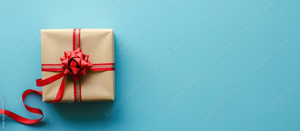 Aufkleber gift box viewed from above on a blue background with copy space image.
