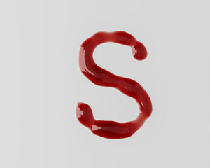 Letters made of red blood like liquid. 3d illustration of red alphabet isolated on white background