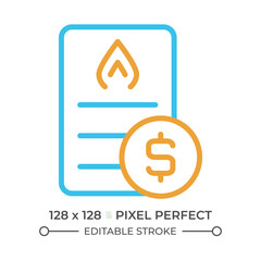 Gas bill two color line icon. Public utility service payment. Debt for utilities usage. Invoice information bicolor outline symbol. Duotone linear pictogram. Isolated illustration. Editable stroke