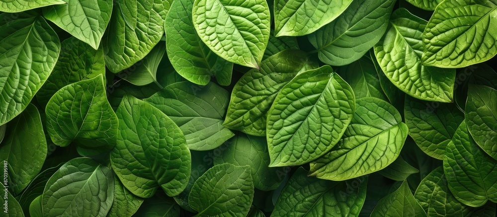 Poster background image of green leaves with a natural texture as wallpaper, providing copy space for text.