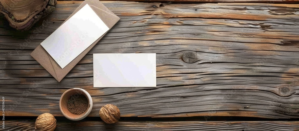 Poster A creative set of mockup templates for visit cards displayed on a wooden background with copy space image.