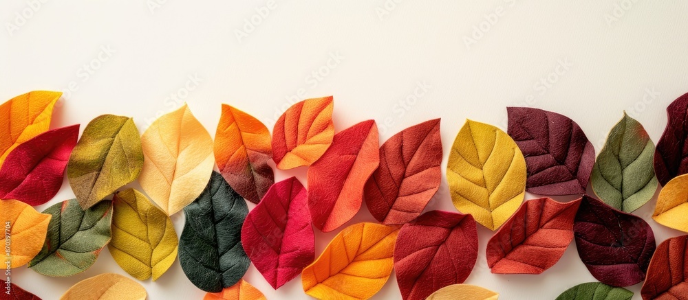 Poster background in autumn shades featuring colorful felt leaves for a copy space image.