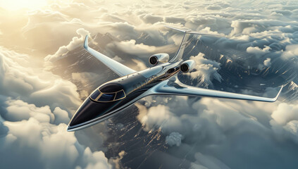 Fototapeta premium sleek private jet soaring above the clouds