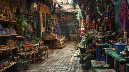 Obraz premium Colorful traditional market with various items and decorations on display, creating a vibrant atmosphere.