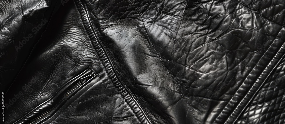 Aufkleber closeup of black leather texture as a jacket's fabric background with copy space image.