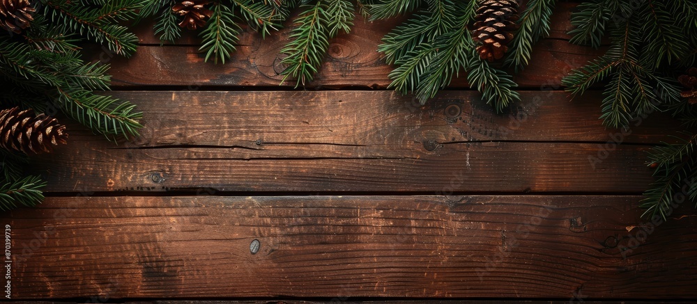 Wall mural Rustic Christmas background with wooden planks for text in copy space image.