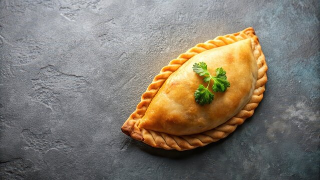 Traditional Brazilian snack of chicken empada on a grey background, Brazilian, snack, empada, chicken, food, traditional