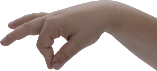 Hand Pinching Gesture - Boy's Hand. Transparent Background.