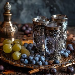 Ornate Glasses with Ice on a Tray with Fruit