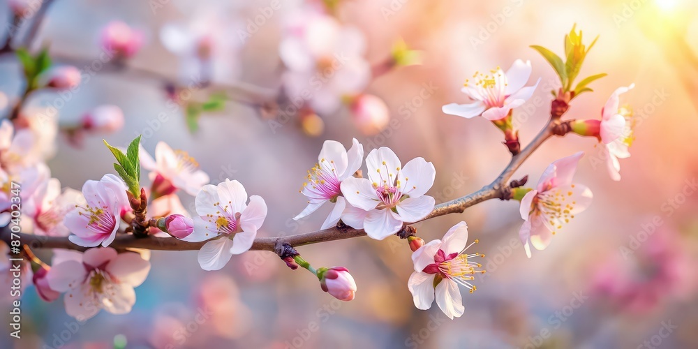 Canvas Prints Closeup of a delicate pastel blooming flower on a cherry blossom tree branch in an orchard, spring, pastel, blooming