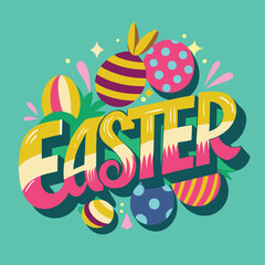 Colour easter text realistic decorative background illustration