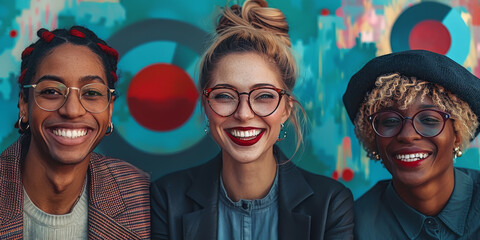 Casual meeting of smiling diverse business team analyzing financial data